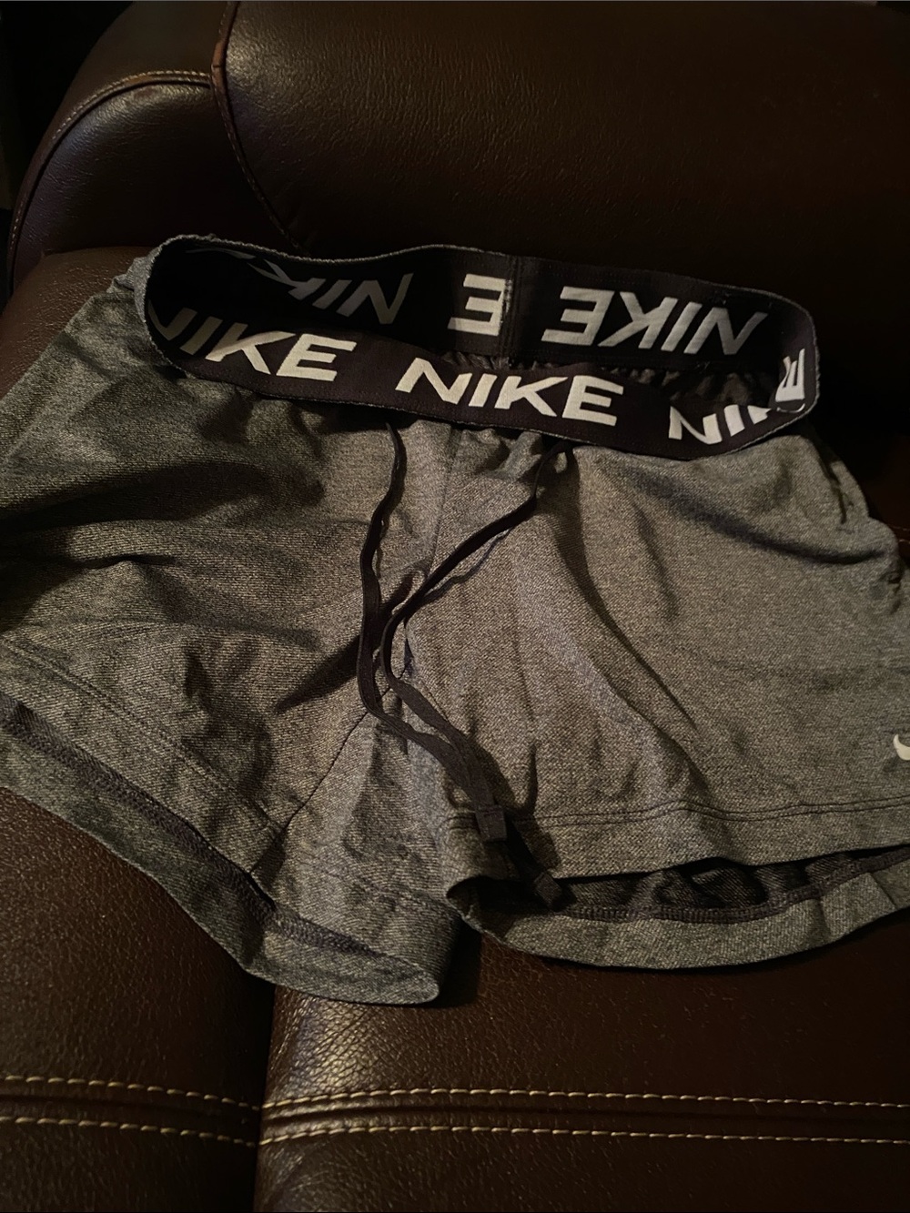 Nike Women’s Gray Athletic Shorts with Black Branded Waistband